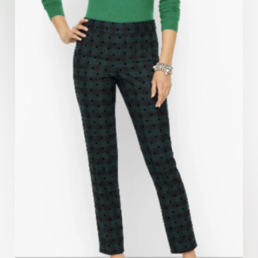 Talbots Green and Black Tartan Polka Dot Ankle Pants